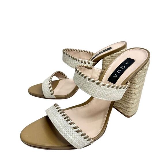 AQUA Sandals Woven Espadrille Block Heel Size 10B Open Toe Double Strap NEW - Picture 2 of 8